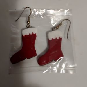 BRAND NEW!!! VINTAGE WOODEN CHRISTMAS STOCKING SHAPED PIERCED EARRINGS.